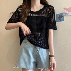 [프리티 글라라]여름 여성 시스루  반팔 니트티 레이어드 메쉬 티셔 (48110194)