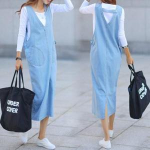 [나크21]브이넥 데님 롱 원피스 NK21-O-7