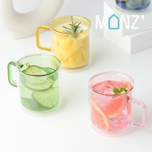 몬즈 더블월 컬러 이중 내열 유리컵 머그잔 380ml 1p 8color