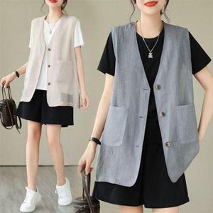 매쉬 마블 버튼 썸머 조끼 은창망사 여름 베스트