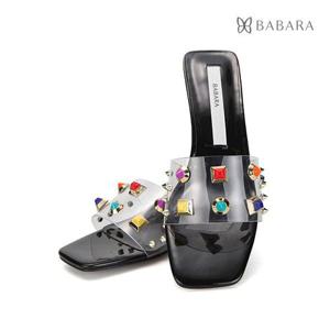 [바바라][본사운영] 바바라 PVC 장식 뮬 샌들 4cm_BBD345