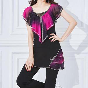 [까르죠아]까르죠아 그라데이션 여신 민소매 블라우스 스포츠댄스복 라인댄스상의 나시 시폰 쉬폰