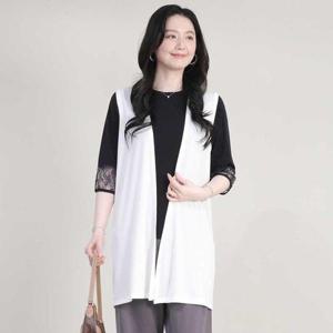 [애비뉴투지]엄마옷 쫀쫀한 스판 여성 봄 여름 롱 오픈형 조끼 V05605