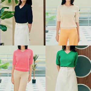 ♥4종세트♥린넨브이넥카라반팔니트4종세트