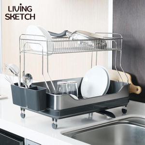 [리빙스케치] 노블레스 뉴 프리미엄 2단 식기건조대 분리형 국내제작 수저통 다용도걸이 포함
