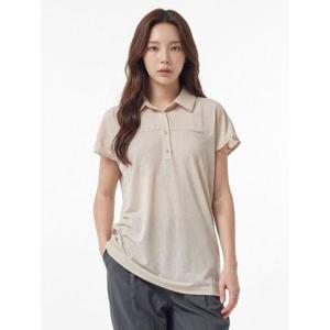 [샤트렌]베이지 폴리 셔츠 카라 블라우스 HCBMBL701