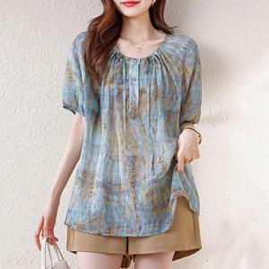 [블랙퀸]사도키 에스닉 빅사이즈 반팔 블라우스 blk003353