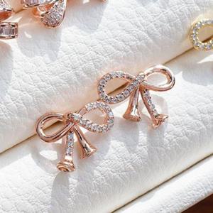 미니 리본 큐빅 925은침 귀걸이 3color WFKZEGA