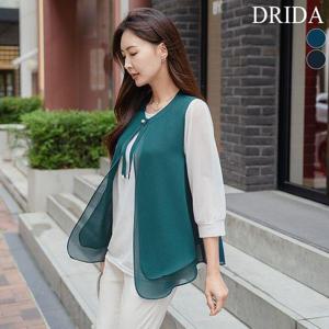 [드리다]여자 여름 진주 리본 이중 미디 시스루 베스트 조끼 40-50대 미시 중년여성 엄마옷 하객 출근 선..