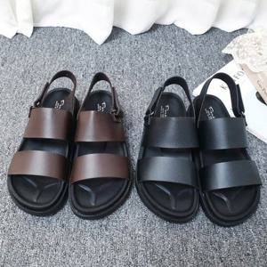 [디아슈즈]남자 두줄 라인 스트랩 뒷 벨크로 가죽 샌들 3cm