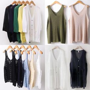 [아이우먼]여자 빅사이즈 썸머 조끼 쿨 베스트 롱 니트 가디건