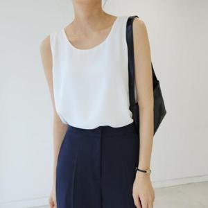 [헤이데이즈]967 비침없는 이중 쉬폰 라운드 민소매 나시 블라우스 / 면접블라우스 정장나시 자켓이너