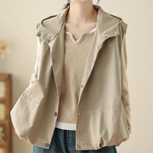 [패션시그널] 후드 스냅버튼 민소매 조끼점퍼 A19525