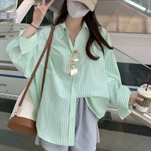 블라우스 셔츠 브라우스 베이직 루즈핏 긴팔 스트라이프 카라