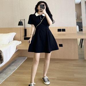 여름데일리룩 여성 하트단추 포인트 카라배색 미니 원피스 여름