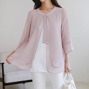 드리다 여성 봄 여름 진주 리본 빅사이즈 플레어 이중 쉬폰 가디건 미시 하객 상견례 모임 오피스룩 엄마옷