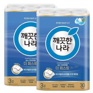 갤러리아_깨끗한나라 순수 프리미엄 더 퍼스트 30m 30롤x2팩