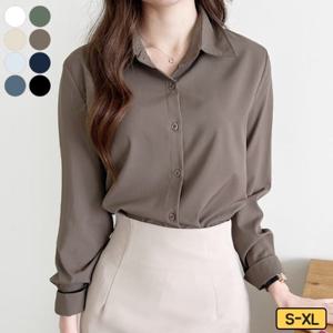 가비진 여성용 찰랑찰랑 무지 카라넥 긴팔 셔츠 블라우스 남방 실크 하객룩8color 빅사이즈까지