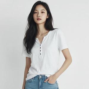 [유니제이] 코튼 슬라브 반팔 티셔츠