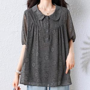 [블랙퀸] 플라워 도트 셔링 블라우스 blk004711