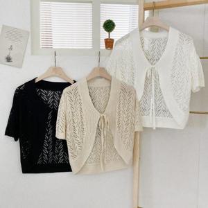 [옷자락] 여자 비치룩 반팔 시스루 여름 니트 볼레로 가디건