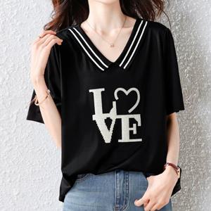 [블랙퀸] 줄무늬넥 러브 빅사이즈 블라우스 blk003589