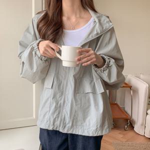 Neige 여성 여름 간절기 오버핏 스트링 긴팔 집업 점퍼