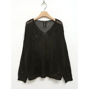 [샵앤]여성 U넥 그물 망사 긴팔 니트 티셔츠 DGB-WKN-4461-블랙
