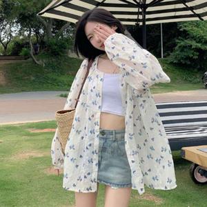 여름가디건 여성 플라워 시스루 가디건 크림 1P 여름 긴팔 아우터