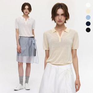 (우먼)린넨 쉬어 카라 하프 니트 - 5 COLOR