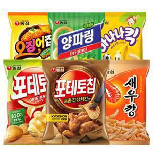 농심 포테토칩 교촌간창치킨맛4봉+포테토칩4봉+꿀꽈베기4봉+새우깡4봉 /꿀꽈배기/양파링/먹태깡/매운새우깡