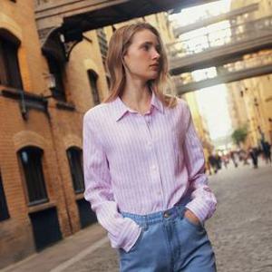 아쿠아스큐텀 여성 프랜치린넨100 스트라이프 셔츠 KZWS3Q0B