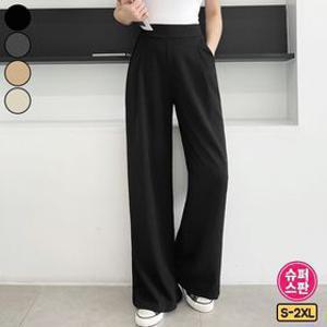 여성용 숏/기본/롱 선택 스판 밴드 핀턱 일자 와이드 팬츠 바지 빅사이즈까지