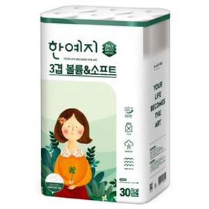 한예지 볼륨앤소프트 천연펄프 3겹 화장지 30롤 (1팩)