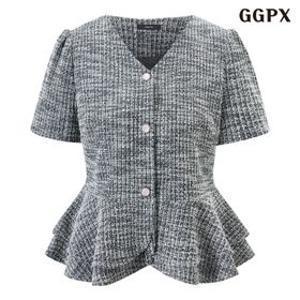 러블리 프릴 브이넥 반팔 트위드 자켓 (GQBJK001D)