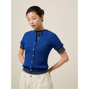 [빈폴솔솔니트] 코튼 케이블 라운드넥 반소매 카디건  블루 (BF525AE02P)