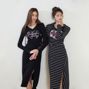 [BL] V넥 후드 프린팅 원피스 ES2OOP01