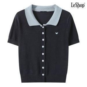 데일리 카라 배색 자수 니트 가디건 (DQ2CK003A)