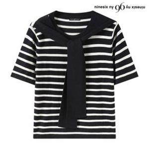 숄 세트 스트라이프 배색 라운드 반팔 니트 (NQ2KT002L0)