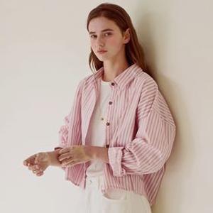 [3차리오더] Stripe crop basic shirt - Pink