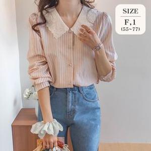 [재오픈][LABEL] 로베나 레이스카라 스트라이프 블라우스