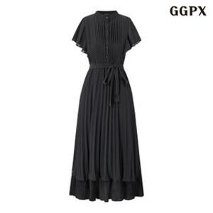 러블리 레이어드 플리츠 반팔 롱 원피스 (GQBOW013D)