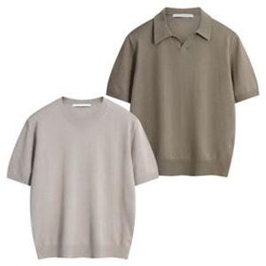 [해리슨] 솔리드 반팔 니트 (카라넥,라운드) 2종 택1