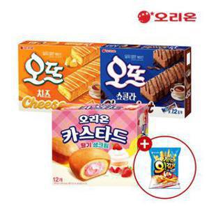 [04.22 순차출고] 오리온 오뜨 치즈 12P + 쇼콜라 12P + 카스타드 딸기생크림 12P + 찍먹오감자버터갈릭 64g 증정