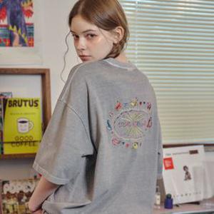 캣 스티치 피그먼트 반팔티 고스트그레이