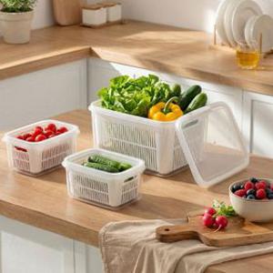 [자유생활] 물빠짐 채반 밀폐용기 2,500ml + 2,500ml 세트