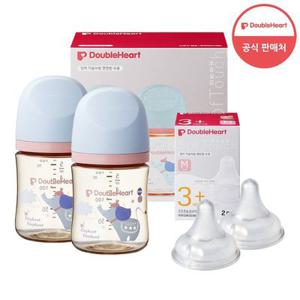 [더블하트] 3세대 160ml 트윈팩1개(젖병2개) + 젖꼭지 2개