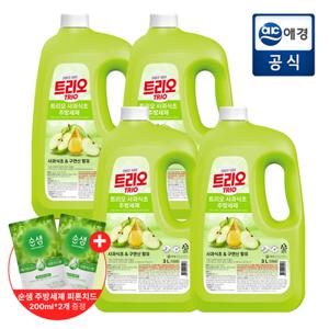 [포토리뷰1,000P]트리오 대용량 사과식초 주방세제 용기 3L x 4개 + 피톤치드향 주방세제 400ml 증정