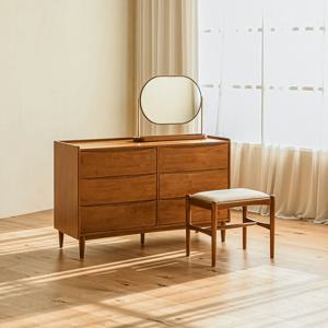 룬드 원목 1200 3단 서랍장 수납 화장대 세트 (스툴+라운드거울)