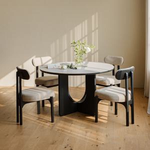 오아르 벤 블랙 포세린 세라믹 원형 4인 테이블 식탁세트 1200 (의자4)